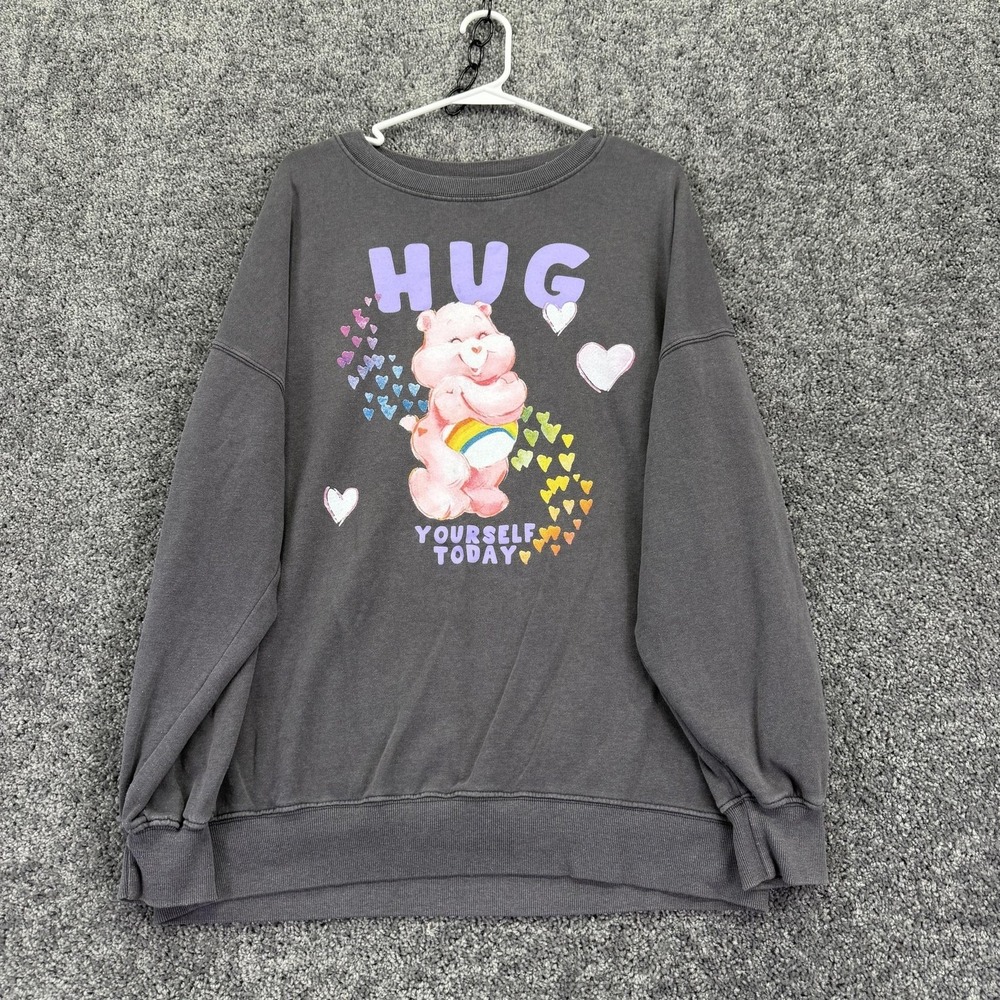 Care Bears Sweatshirt Womens Medium Gray Cheer Bear HUG Yourself Today Pullover